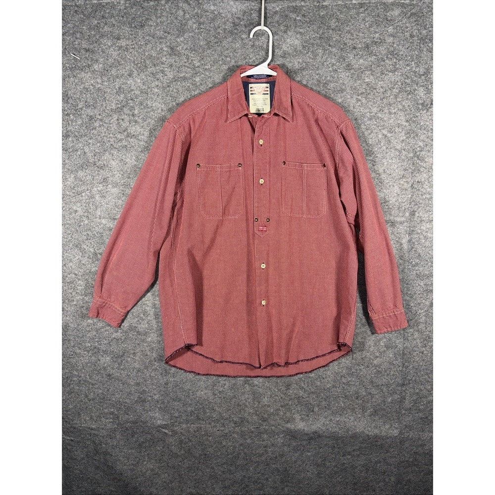 Men's Tommy Jeans Large Button Down Long Sleeve Shirt Red Brass Rivets Eagle